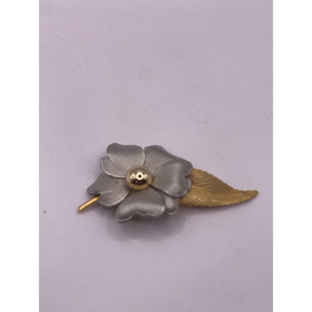 Vintage Filigree Flowers Floral Long Stem pin brooch Gold Tone